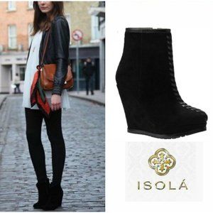 New Isola Zurich Black Suede Platform Wedge Boot